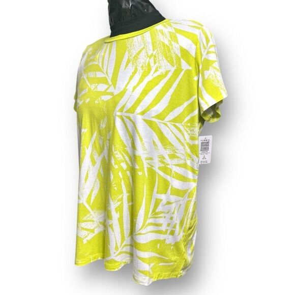 Torrid 2X Lime Green Palm Leaf Print Top Short Sleeve Blouse NWT Tropical Resort - Picture 4 of 11